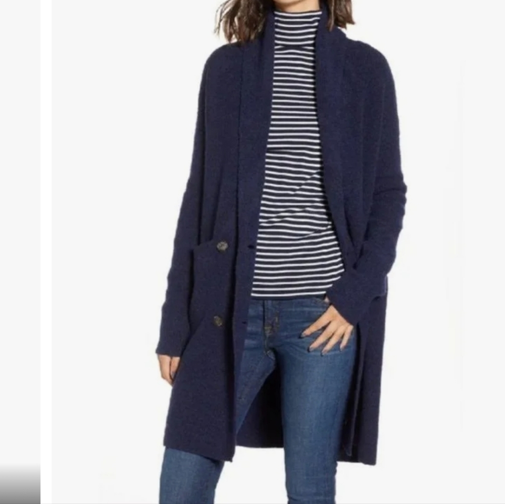 J. Crew Navy Long Double-Breasted Cardigan Sweater size S